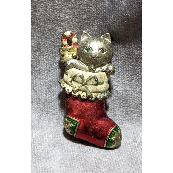 Vintage Danecraft Cat In Stocking Brooch - Picture 4 of 12